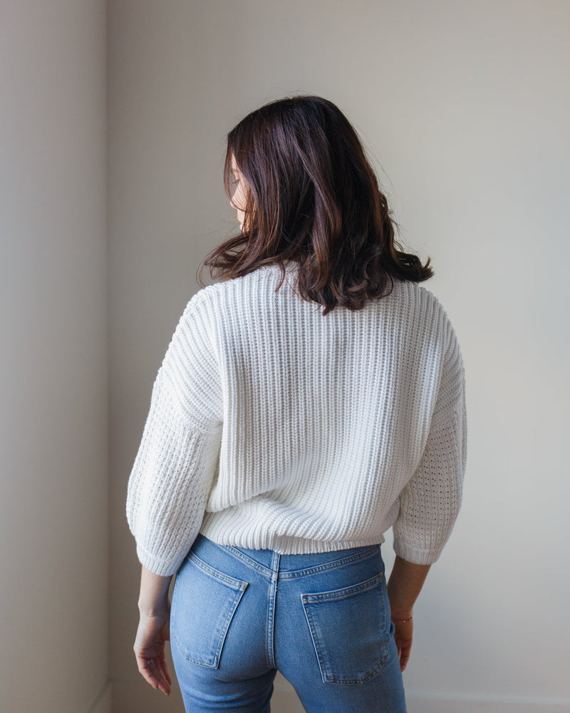 Autumn Cashmere Clothing Drop Shoulder Crew w/ Blouson Sleeve in Bleach White