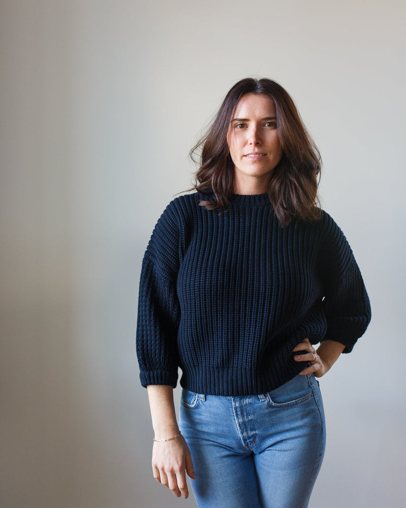 Autumn Cashmere Clothing Drop Shoulder Crew w/ Blouson Sleeve in Navy Blue