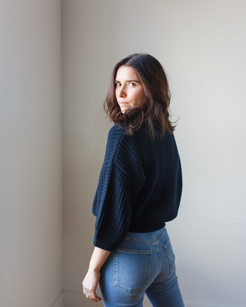 Autumn Cashmere Clothing Drop Shoulder Crew w/ Blouson Sleeve in Navy Blue