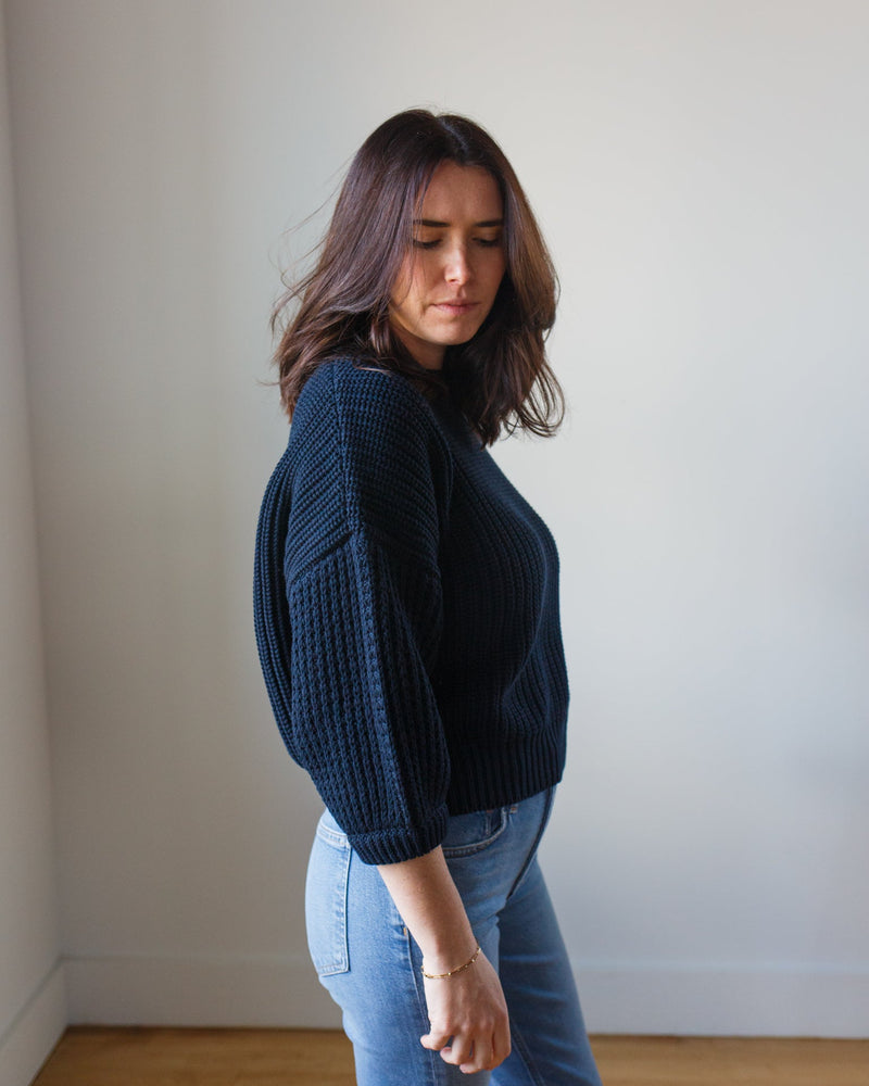 Autumn Cashmere Clothing Drop Shoulder Crew w/ Blouson Sleeve in Navy Blue