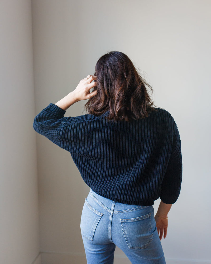 Autumn Cashmere Clothing Drop Shoulder Crew w/ Blouson Sleeve in Navy Blue