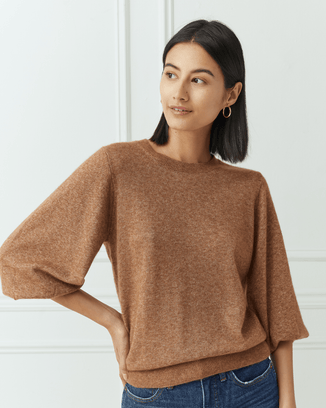 Autumn Cashmere Clothing Puff 3/4 Sleeve Crew in Camel