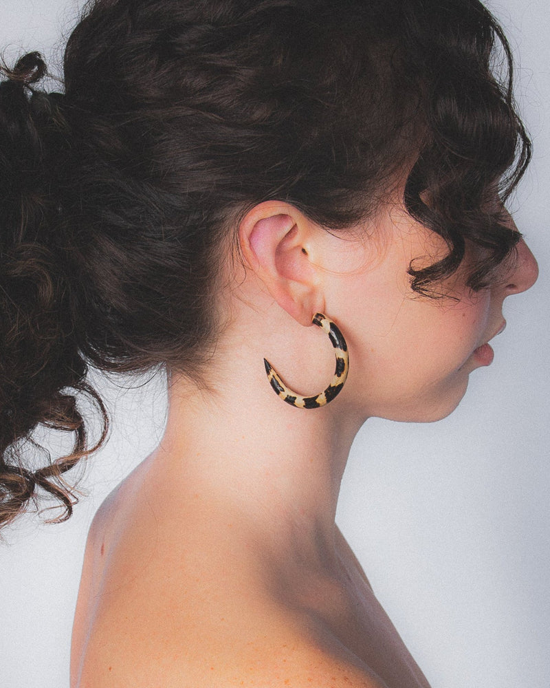 B&L Jewelry Leopard C Hoop in Small in Leopard
