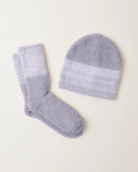 Barefoot Dreams Accessories Dove Gray CC Hthr Stripe Beanie/Sock Set in Dove Gray