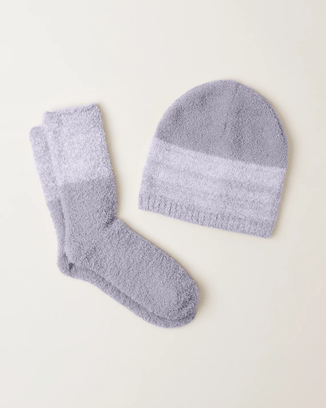 Barefoot Dreams Accessories Dove Gray CC Hthr Stripe Beanie/Sock Set in Dove Gray
