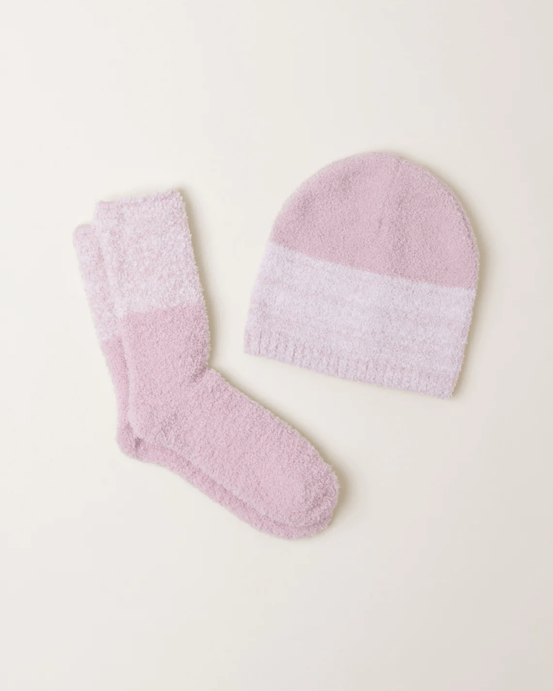 Barefoot Dreams Accessories Dusty Rose CC Hthr Stripe Beanie/Sock Set in Dusty Rose