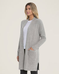 Barefoot Dreams Clothing CCL Heathered Long Weekend Cardi in Pewter/Silver