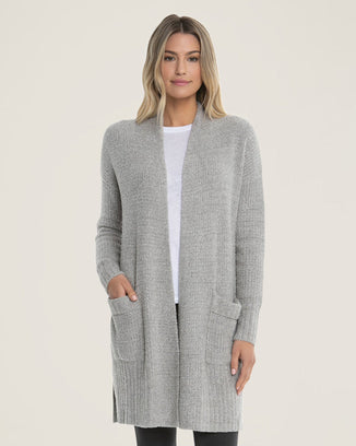 Barefoot Dreams Clothing CCL Heathered Long Weekend Cardi in Pewter/Silver