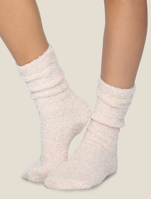 Barefoot Dreams Cozychic Heathered Socks in Dusty Rose & White 