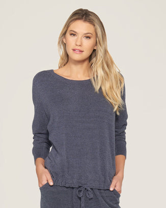 Barefoot Dreams Clothing Cozychic Ultra Light Slouchy Pullover in Pacific Blue