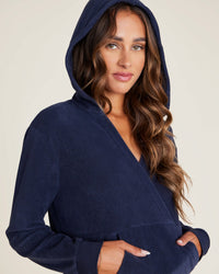Barefoot Dreams Clothing Cozyterry Cross Over Hoodie in Indigo