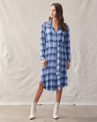 Bella Dahl Clothing Hi/Lo Maxi Dress in Indigo Heather Plaid