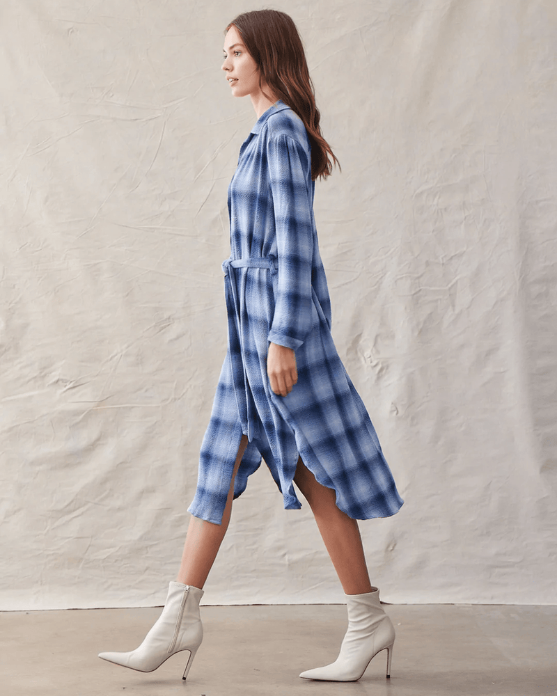 Bella Dahl Clothing Hi/Lo Maxi Dress in Indigo Heather Plaid