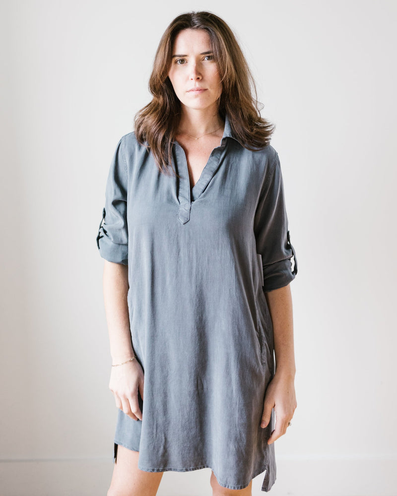 Bella Dahl Clothing L/S A Line Shirtdress in Silver Storm