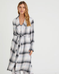 Bella Dahl Clothing Lounge L/S Shawl Collar Robe in Lilac Ombre Plaid