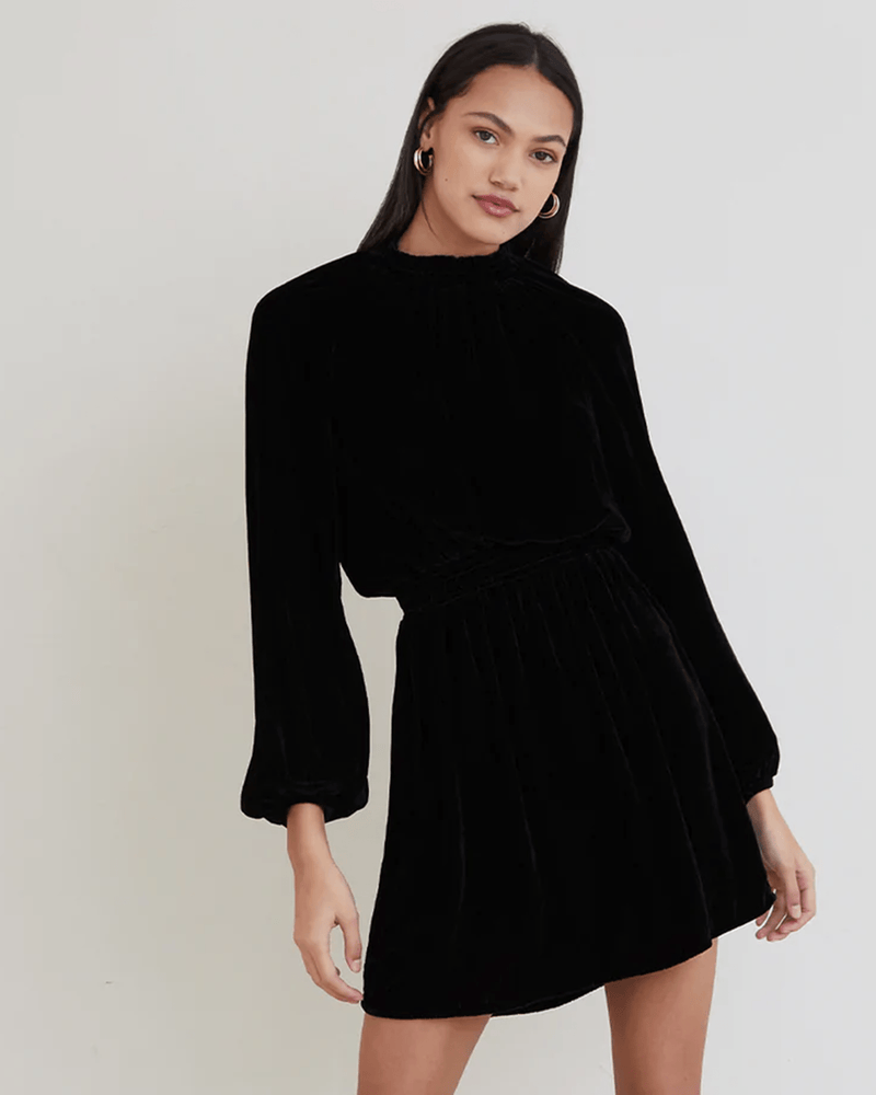 Bella Dahl Clothing Smocked Raglan Mini Dress in Black