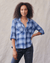 Bella Dahl Clothing Split Back Button Down in Indigo Heather Plaid