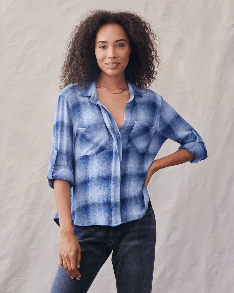 Bella Dahl Clothing Split Back Button Down in Indigo Heather Plaid