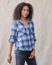 Bella Dahl Clothing Split Back Button Down in Indigo Heather Plaid