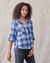 Bella Dahl Clothing Split Back Button Down in Indigo Heather Plaid