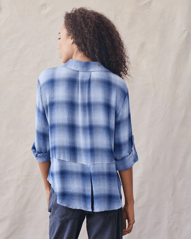 Bella Dahl Clothing Split Back Button Down in Indigo Heather Plaid