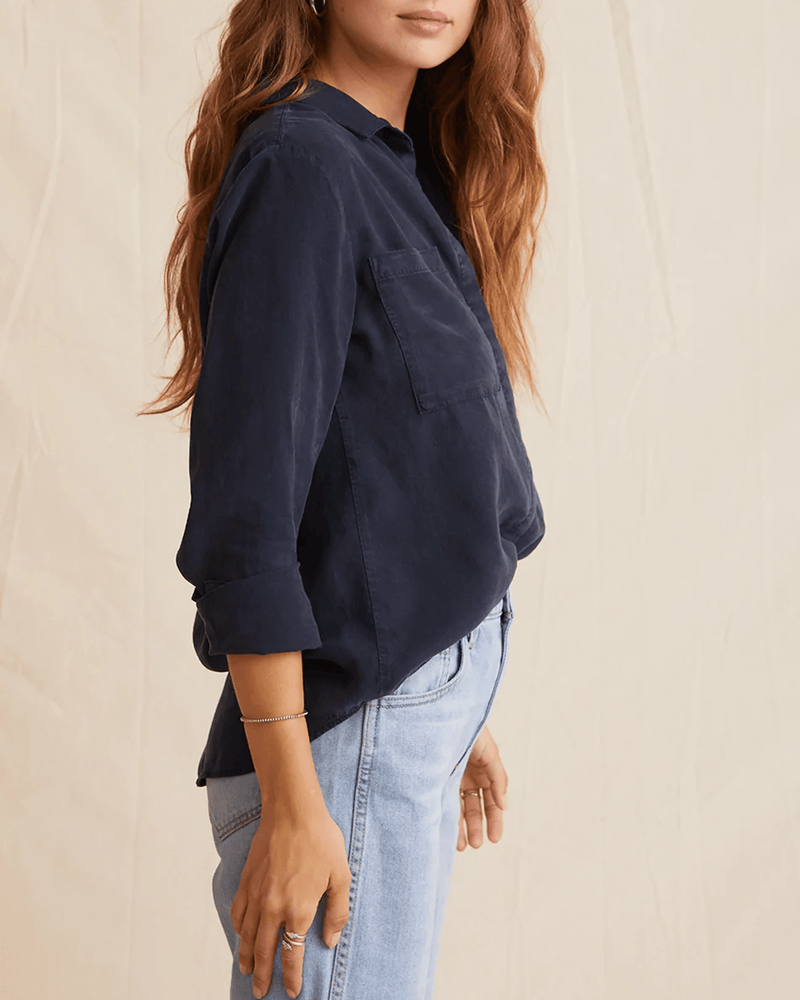Bella Dahl Clothing Two Pocket Classic Button Down in Endless Sea