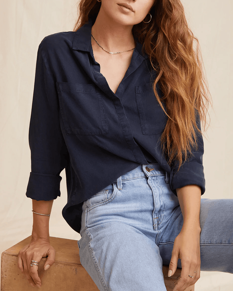 Bella Dahl Clothing Two Pocket Classic Button Down in Endless Sea
