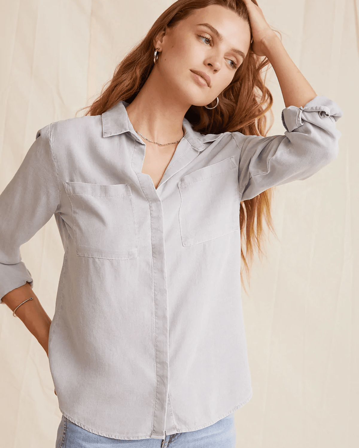 Bella Dahl Clothing Two Pocket Classic Button Down in Foggy Sky
