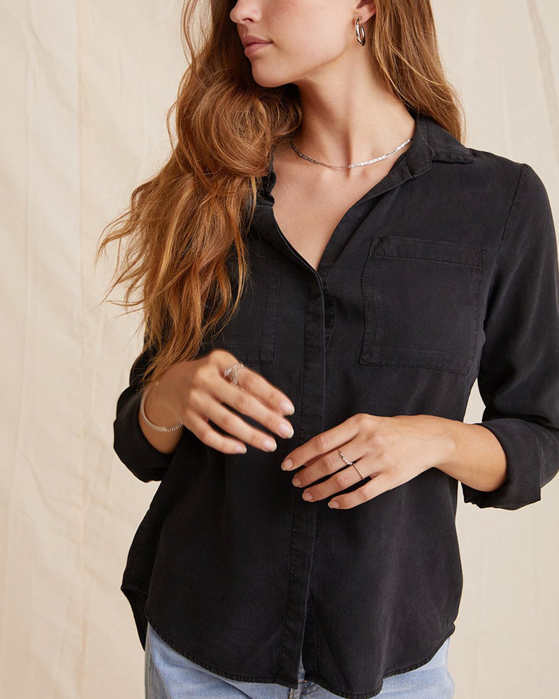 Bella Dahl Clothing Two Pocket Classic Button Up in Vintage Black
