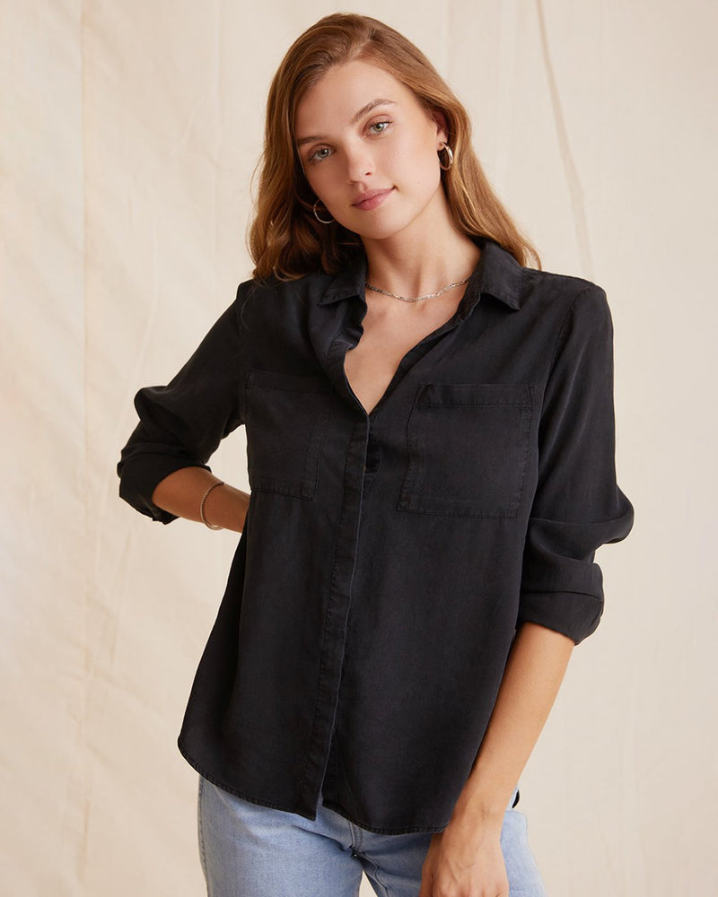 Bella Dahl Clothing Two Pocket Classic Button Up in Vintage Black