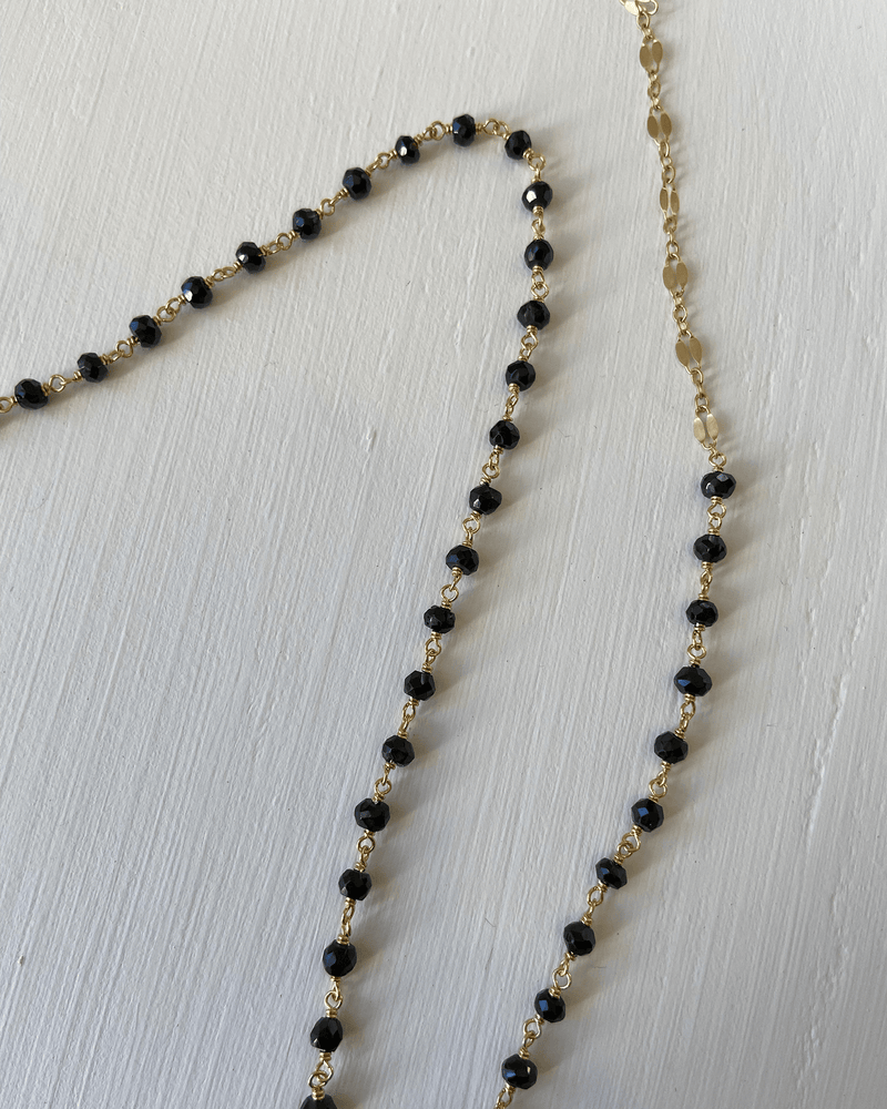 Chan Luu Jewelry Black Garnet/Gold 32" Wire Wrap Bead Necklace in Black Garnet w/ Gold