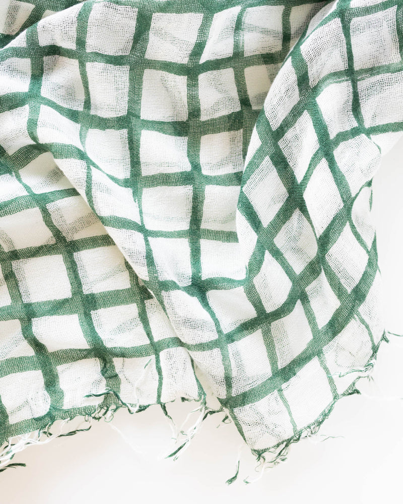 Chan Luu Accessories Greener Pastures C/S Brush Stroke Check Scarf in Greener Pastures