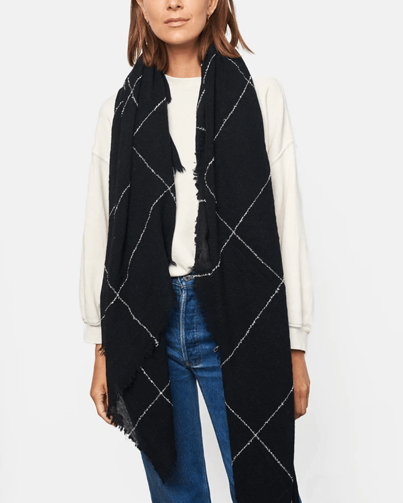 Chan Luu Accessories Black Windowpane Cashmere Scarf in Black