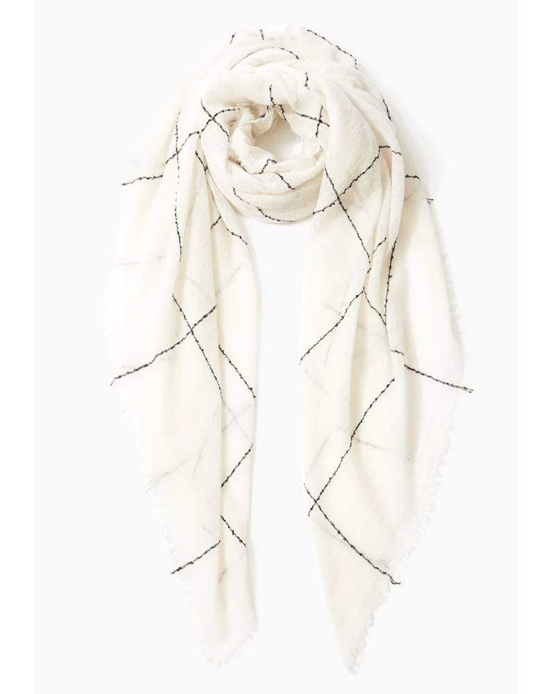 Chan Luu Accessories Eggshell Windowpane Cashmere Scarf in Eggshell