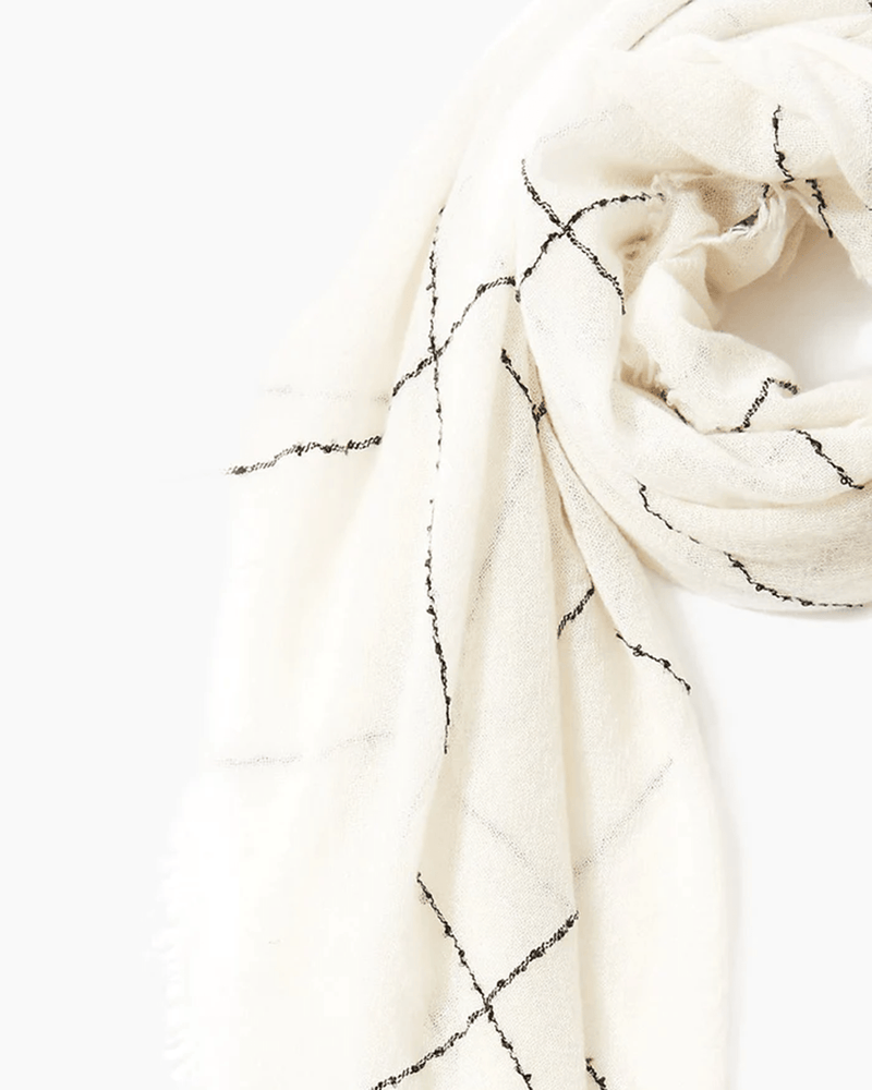 Chan Luu Accessories Eggshell Windowpane Cashmere Scarf in Eggshell