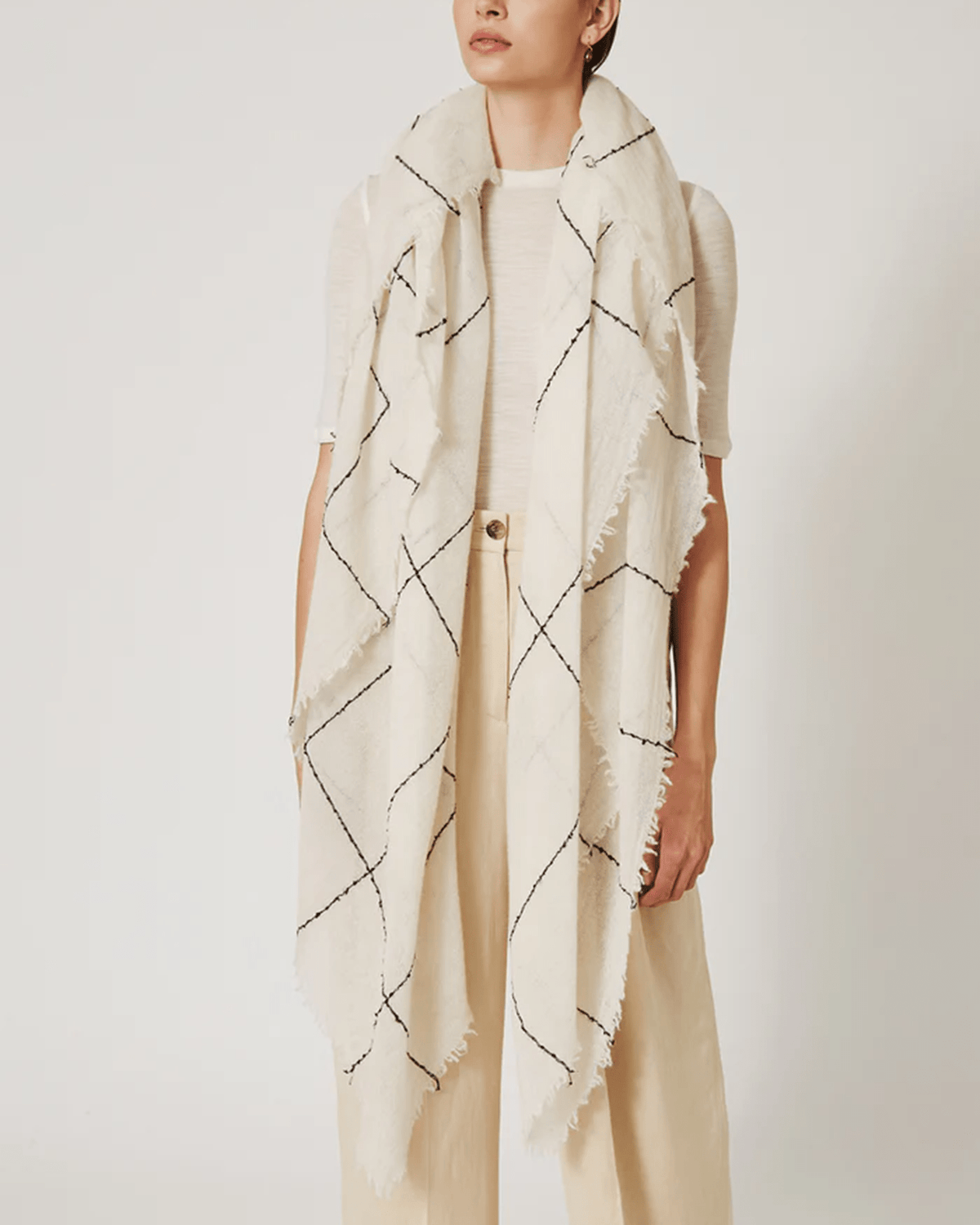 Chan Luu Accessories Eggshell Windowpane Cashmere Scarf in Eggshell