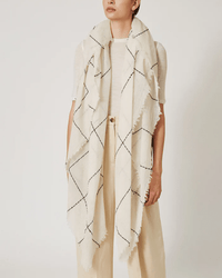 Chan Luu Accessories Eggshell Windowpane Cashmere Scarf in Eggshell