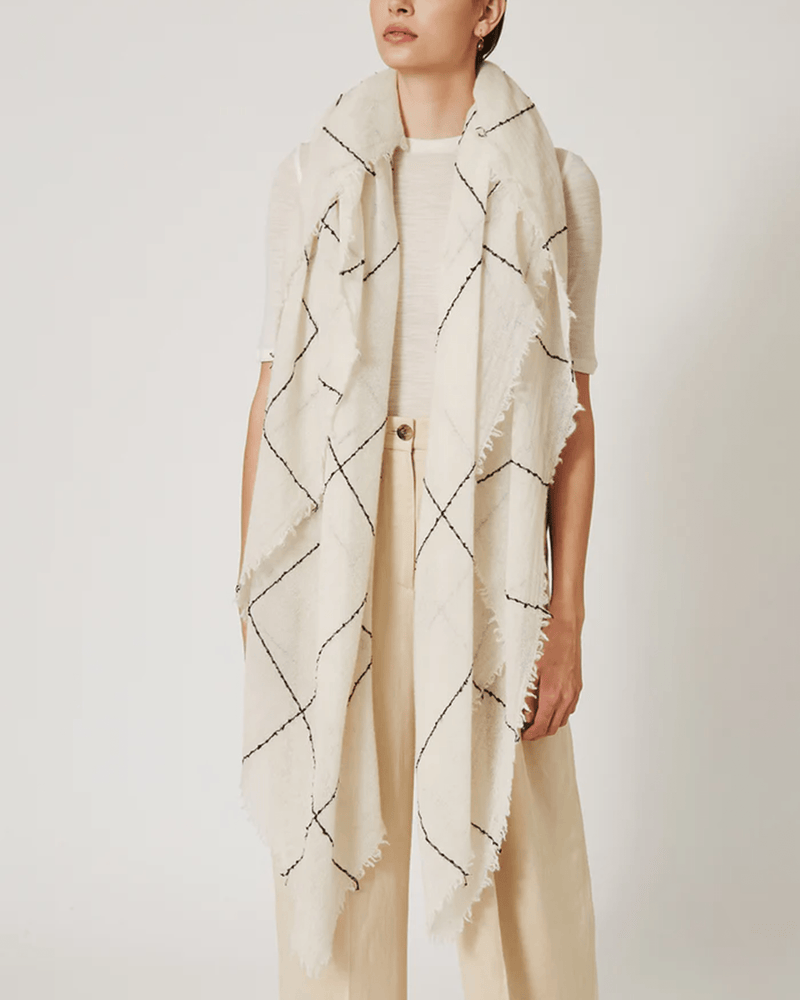 Chan Luu Accessories Eggshell Windowpane Cashmere Scarf in Eggshell