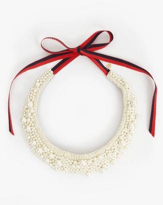 Clare V. Jewelry Embroidered Pearl Collar in Cream