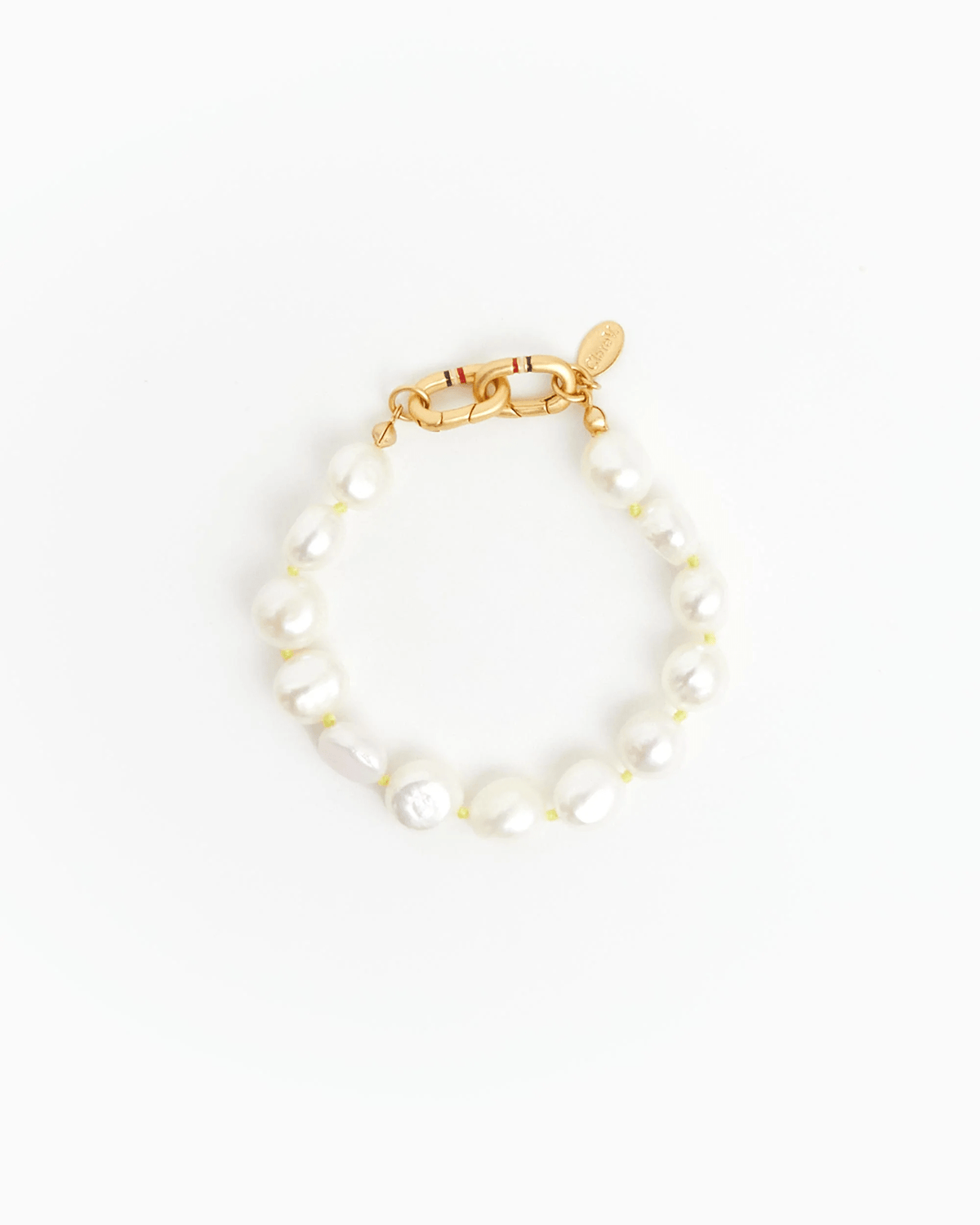Clare V. Jewelry Freshwater Pearl Bracelet in Cream/Neon Yellow Knots