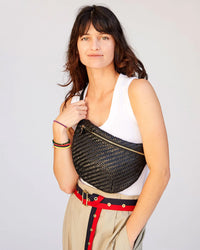 Clare V. Grande Fanny in Black Woven Zig-Zag 