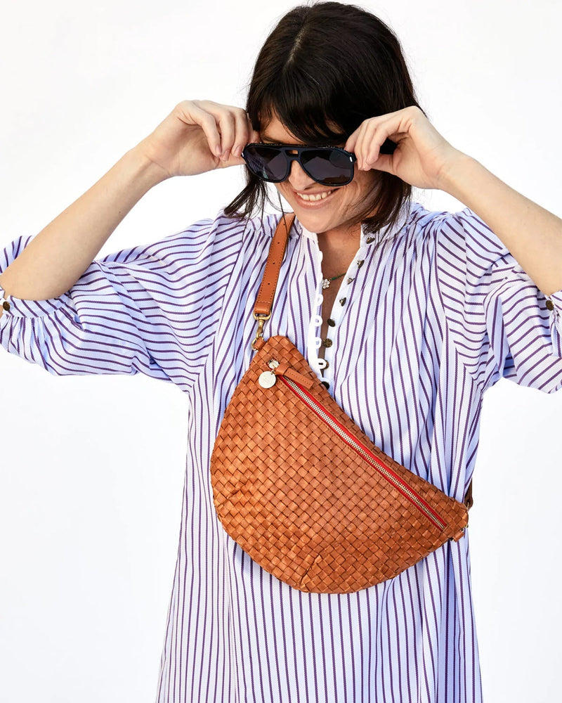 Clare V. Accessories Natural Grande Fanny in Natural Woven Checker