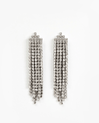 Clare V. Jewelry Layered Cupchain Statement Earrings in Clear/Rhodium