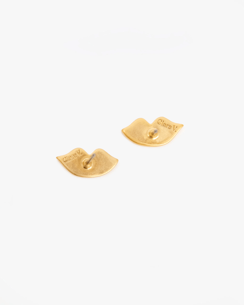 Clare V. Jewelry Lips Stud Earrings in Lipstick Red Nappa/Vintage Gold
