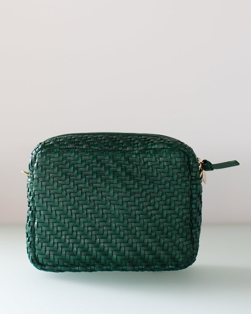 Clare V. Clothing Evergreen Midi Sac in Evergreen Woven Zig-Zag