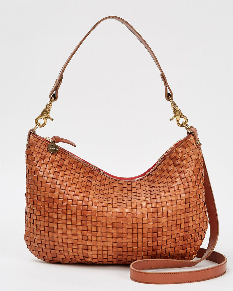 Clare V. Petit Moyen Messenger in Black & Cream Woven Check