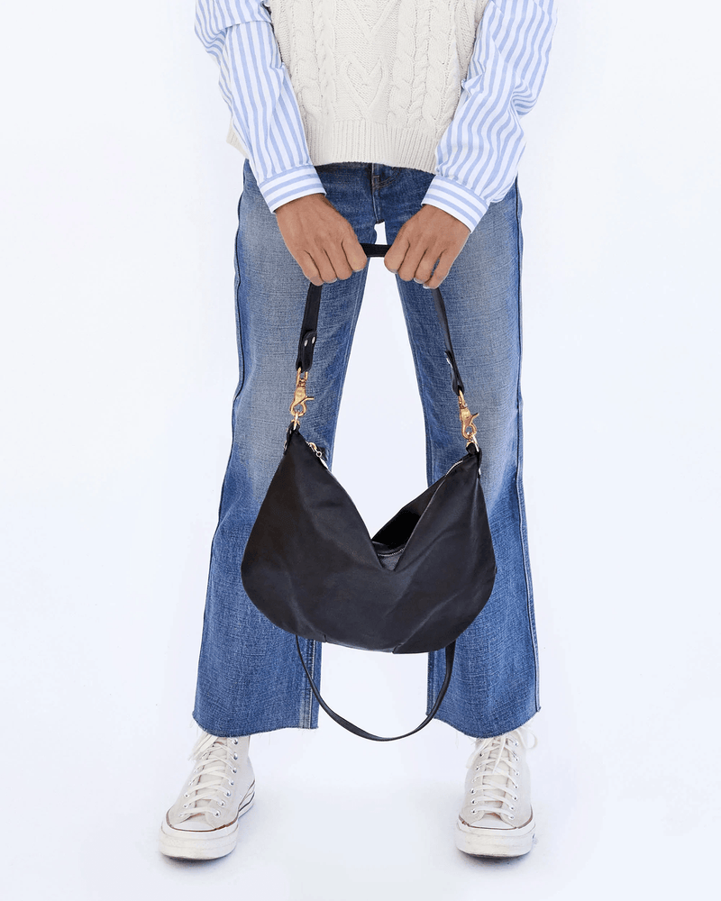 Clare V. Accessories Black Moyen Messenger - Velvet Leather - Black