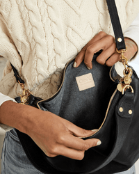 Clare V. Accessories Black Moyen Messenger - Velvet Leather - Black