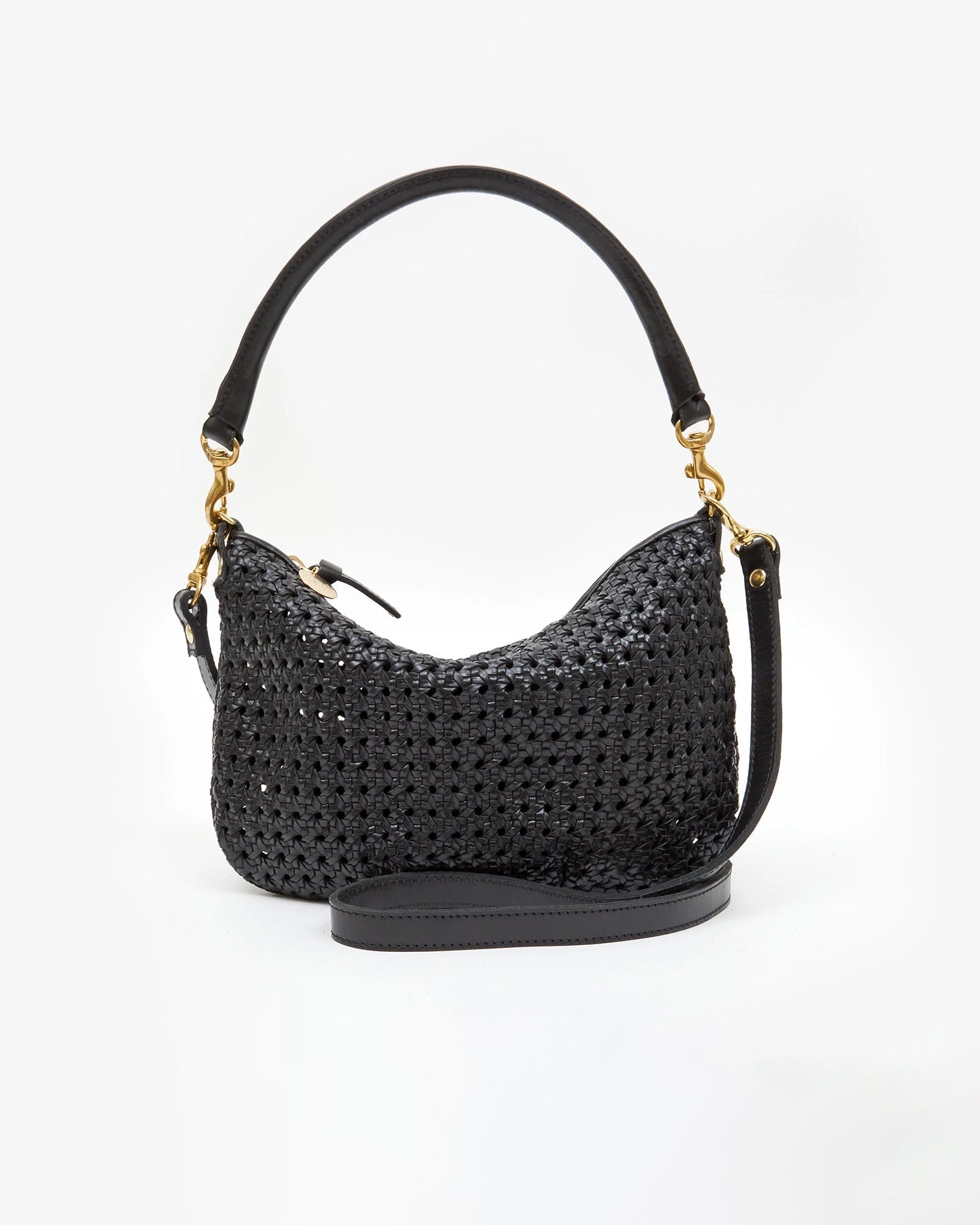 Clare V. Petit Moyen Messenger Bag in Black Woven Checker