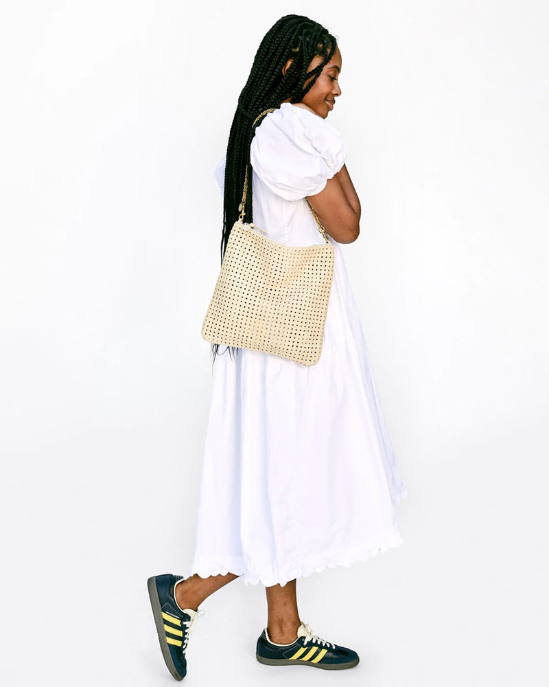 Clare V. Accessories Cream Rattan Foldover Clutch w/ Tabs in Cream